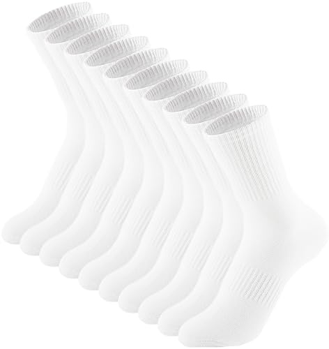 Irisbear White Crew Socks for Women 6-9 Athletic Running Hiking Workout Casual Cotton Socks 5 Pairs