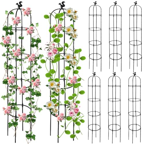 Yaocom 8 Pack 6Ft Garden Obelisk Trellis for Climbing Plants Outdoor Metal Garden Trellis Rustproof Rose Trellis Support Plant Pots Tall Tower Plant Trellis for Garden Climbing Vines Flowers