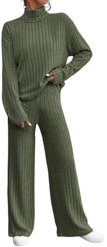 KBOPLEMQ Conjunto de punto para mujer para otoño e invierno, traje de punto para mujer, 2 piezas, elegante traje de boda, traje de pantalones, ropa, cuello alto, jersey, pantalones largos, sueltos,