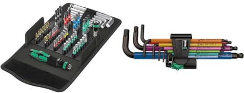 Wera 05057460001 Werkzeug-Set, Kraftform Kompakt 100, 52-teilig, Einheitsgröße & 950 SPKL/9 SM N Multicolour Winkelschlüsselsatz, metrisch, BlackLaser, 9-teilig, Wera 05022089001