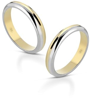 Coppia Fedine Personalizzabili in Argento 925 placcate oro giallo/bianco bicolore con Incisione Data e Nome - 2 Anelli Fidanzamento Lui e Lei - Fedina Personalizzata Idea Regalo Uomo Donna (Coppia)