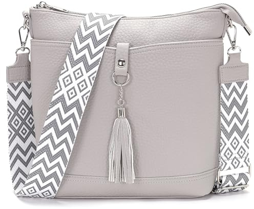 Sasrymnl große umhängetasche Damen Mittelgroß Hellgrau Handtasche Damen Mittelgroß Veganes Leder Crossbody Bag Verstellbare Schultergurte