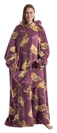 Yzehomijia Lange Hoodie Decke mit Ärmeln für Damen & Erwachsene - Kuscheldecke mit Ärmeln - Weiche & Warme Decke zum Anziehen als Geschenk für Damen Herren. (Sloth)