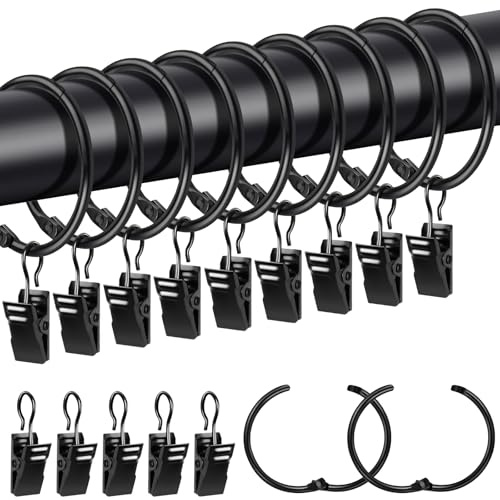 Caianwin 20 piezas de anillas para cortinas con clips, anillas para cortinas de metal para abrir de 38 mm de diámetro interior, anillas para cortinas con gancho para barra, para cortina de ducha
