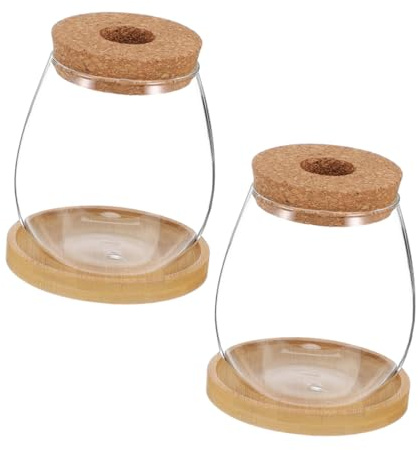 OFFSCH 2 Sets Hydroponic Planter Clear Borosilicate Glass Vases with Bamboo Base for Root Observation and Indoor Herb Propagation Desktop Plant Display and Office Decoration
