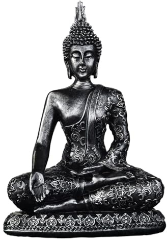 Baoblaze Sitting Buddha Statue Desktop Ornament Collectible Decorative Buddha Sculpture Resin Figurine for Shelf Office Cabinet Indoor, Black