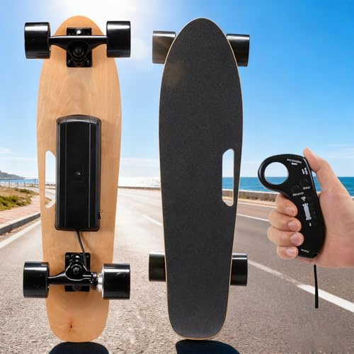 Skate elettrico per uso esterno, con motore 350W, 4 livelli di velocità, telecomando remoto, autonomia massima di 13 km, velocità fino a 22 km/h, costruzione in acero a 7 strati per durabilità
