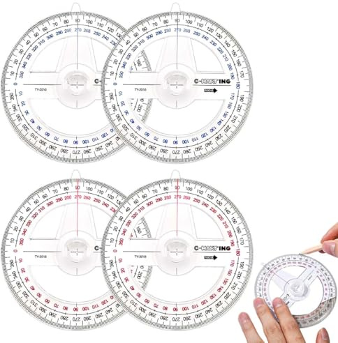 4 pezzi Goniometro da 360 gradi con braccio girevole per studenti della scuola primaria Goniometri rotanti in plastica trasparente a cerchio pieno