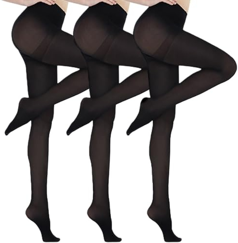 GWAWG 3 pares de medias negras de 80 denier para mujer, gruesas y opacas para mujer, medias elásticas de cintura alta para uso diario en invierno, puntera reforzada y resistentes a las carreras