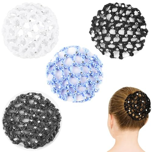 4 Pezzi Retina per Chignon Bambina e Donna, Retine per Capelli Chignon per Danza Classica e Pattinaggio, Accessori Capelli Elastici in 4 Colori (Nero, Bianco, Blu, Grigio Scuro)