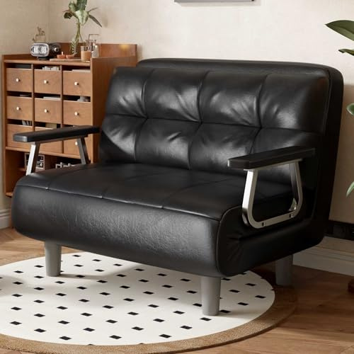 3-i-1 Folding Bäddsoffa, Enstol med 5-position ryggstöd och kudde, hög motståndskraftsskum, stålram, Utrymmesbesparing för Gästrum, Liten lägenhet, Enkel montering, Kompakt design
