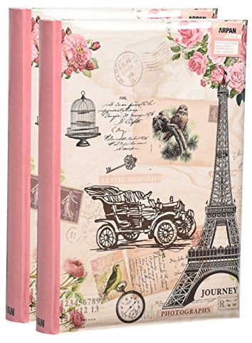 ARPAN Set of 2 Photo Albums – Memo Slip-In Design for 300 Photos 6x4 – Vintage Travel Theme 300 Photo Album with Writing Space, CD/DVD Pocket & Index – Perfect Photo Album 300 Photos 6x4