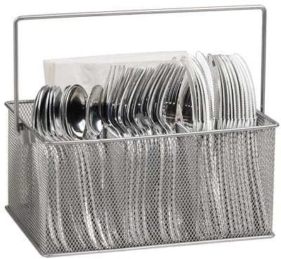 Mind Reader Utensil Holder, Silverware Organizer, Caddy, Cutlery Holder, Kitchen, Metal Mesh, 10L x 7W x 4.75H, Silver