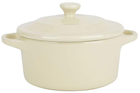 Delys 518069 - Mini casseruola rotonda in gres, diametro 10 cm, altezza 5 cm, colore: panna