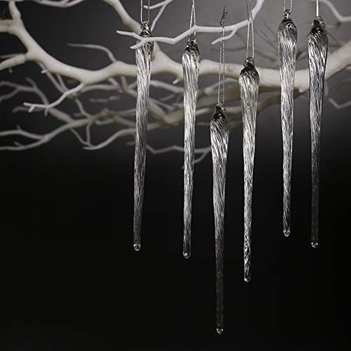 DAHI Adornos para árbol de Navidad, diseño de carámbanos, colgantes de cristal, decoración navideña, 6 unidades aprox. 15,5 cm (cristal carámbano)