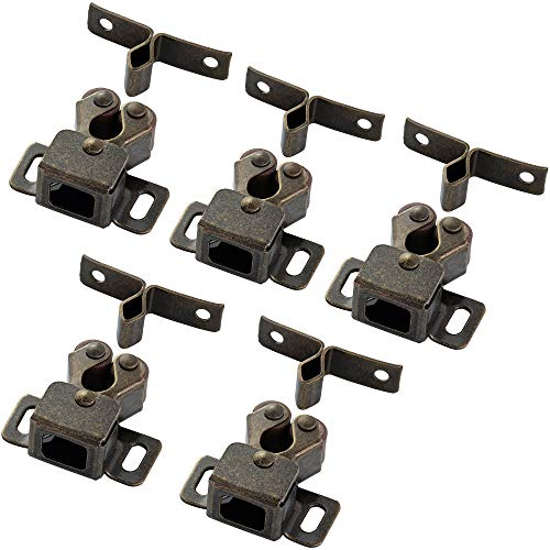 Gedotec Doppel-Rollenschnäpper Tür Kugelschnapper aus Stahl inkl. Gegenstück | Feder-Schnapper Stahl brüniert | Möbelschnäpper verstellbar | 5 Stück - Schrank-Schnäpper stark für Möbel-Türen