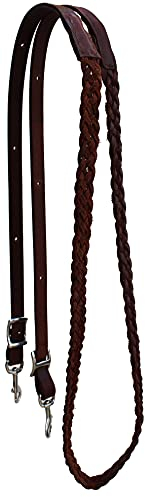 CHALLENGER Western 7 Feet Flat Braided Brown Genuine Leather Grip Barrel Reins 805LR16BR