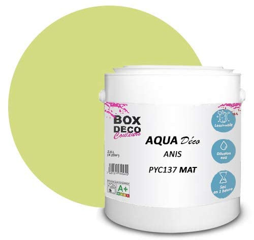 BOX DECO COULEURS Aqua Deco - Pintura de pared acrílica con aspecto mate, 2,5 L, verde anís