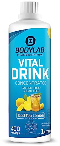 Bodylab24 Vital Drink Concentrated Eistee-Zitrone 1000ml, Getränkekonzentrat zuckerfrei, Zero Sirup, mit Vitaminen und L-Carnitin, Sportgetränk mit wenig Kalorien