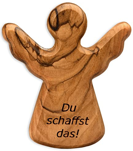 Kassis Geschenkartikel Olivenholz-Schutzengel - Handgefertigte Engel-Figur aus Bethlehem - Schutzengel-Glücksbringer - (Du schaffst das) - (1 Stück)
