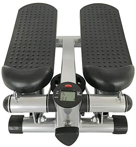 Mini stepper 2 en 1 pour la maison avec résistance réglable, stepper de haut en bas avec écran LED et 2 extenseurs (noir/gris)