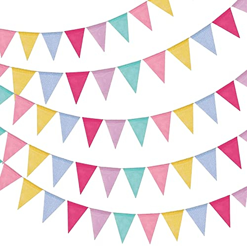 5 Stück Wimpelkette, Flaggen Banner Wimpel Girlande, Wimpelkette Outdoor Wetterfest, Wimpelkette Stoff, Leinen Mehrfarbig Dreieck Flaggen für Kinderzimmer Geburtstag Party Hochzeit Dekoration (A)