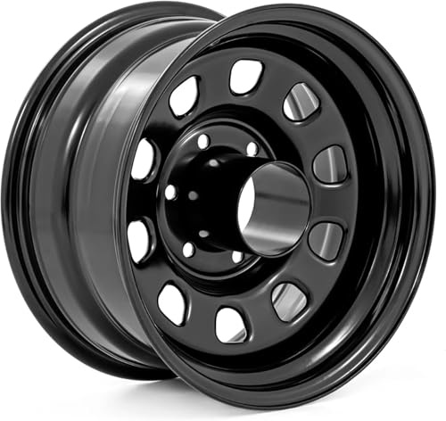 Rough Country Black Steel Wheel - 17x9, 6x5.5 Bolt Pattern, 12mm Offset, 4.25 Bore, Heavy-Duty D-Window Off-Road Rim for Trucks & Jeeps