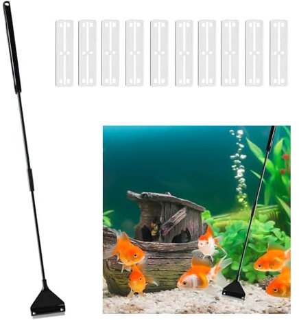 Aquarium Reinigungswerkzeuge, 10 Stück Algenschaber Aquarium Schaber, Aquarium Algen Rasiermesser, Aquarien Reinigung Werkzeug, Mit Abnehmbarer Stange, Edelstahl Klingen, Für Glas Fischbecken, 62cm