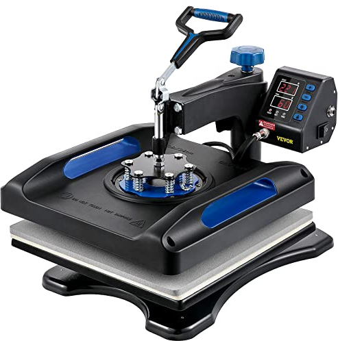 VEVOR Hitzepresse, 38 x 38 cm schnelles Aufheizen, 360° Schwenkbarer digitaler Sublimations-T-Shirt-Vinyl-Transferdrucker mit Verbrühschutzoberfläche, Canvas-Tasche, Banner, Kissen, Blau