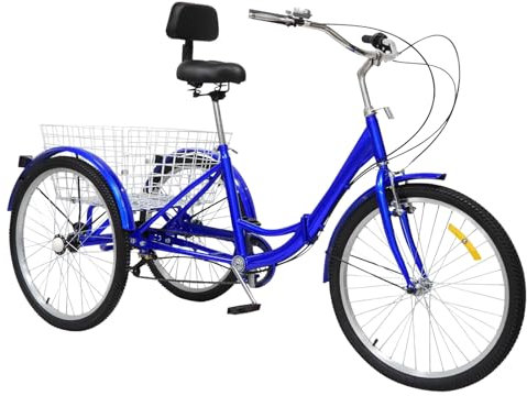 SUBKUDY Bicicletta da città da 24 pollici, pieghevole, per anziani, 3 ruote, per adulti (blu)