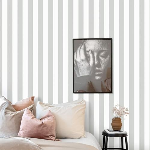 Papel tapiz gris y blanco para despegar y pegar para dormitorio, papel de pared a rayas, papel adhesivo para tirar y pegar, papel tapiz para paredes, papel tapiz moderno extraíble, película de vinilo