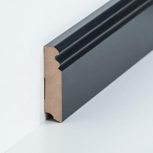 PROVISTON - Rodapié (19 x 80 x 2500 mm, núcleo de fibra de densidad media revestida en negro, para pegar, sujetar, atornillar y clavar, 1 unidad)