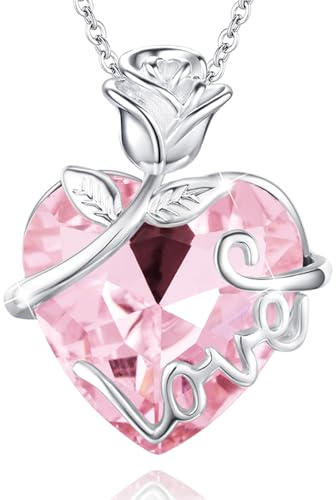 llyish Collier Femme Pendentif Coeur avec Rose Eternelle Coffret Bijoux Cadeau Femme Original Anniversaire Copine Maman Cadeau Saint Valentin Fete des Meres Noël