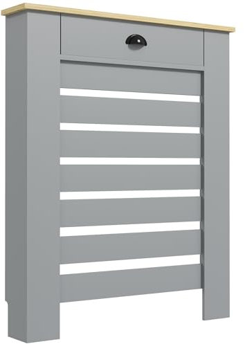 HOMCOM Cache-radiateur avec tiroir, Grille Horizontale à Lattes – Bois MDF Peint en Gris – pour Salon, Chambre à Coucher, Couloir – Taille S (H : 95,5 x l : 78 x P : 19 cm)