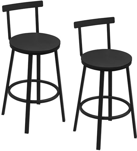 WOLTU Barhocker 2er Set, Barstuhl, Bar Hocker rund, Küchenhocker mit Lehne, Metallgestell, Fußstütze, Tresenhocker 150 kg belastbar, für Bar Kücheninsel Esszimmer, Schwarz, BH430sz-2