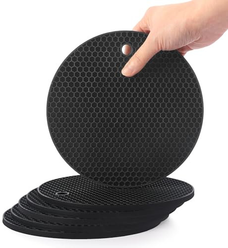 SOSMAR 6 Stück Premium Topfuntersetzer Silikon Ø 18cm - Hitzebeständige Unterlage aus 6MM dickem Silikon, Teller Untersetzer Topf Untersetzer Topflappen Küchenhelfer (Schwarz)