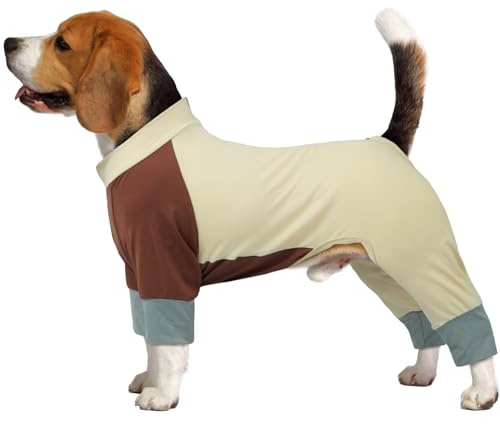 Lightweight Dog Onesie for Summer, Cool Breathable Four-Leg Pollen Protection Suit, UV Sun Protection & Mud Dirt Proof Suit, Protective Full Body Clothing for Medium Large Dogs, Beige L