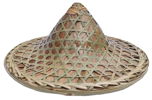 Porgeel Chapeau en bambou 14 pouces de largeur traditionnel chinois chinois rustique naturel asiatique pour agriculteur, pêcheur cosplay pour samouraï, épée, scène