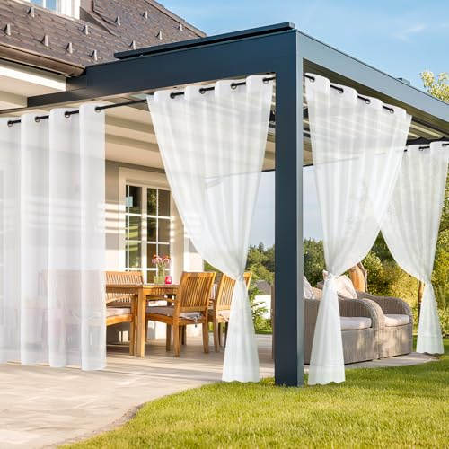 Figarge Outdoorvorhänge 2er-Set Transparent, Wasserdichter Terrassenvorhang mit Schnellverschluss-System, 213x132cm Sonnenschutz für Pavillon/Balkon, UV-beständiges Polyester (Weiß)
