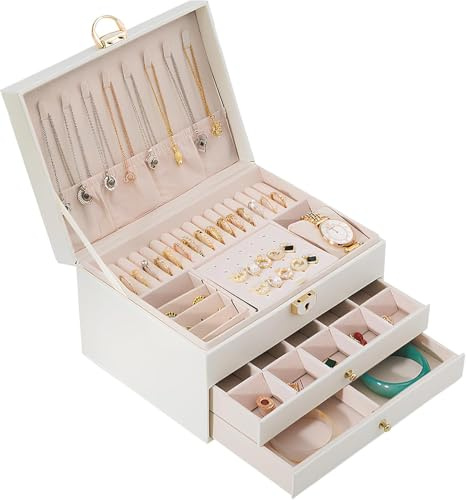 HOUSLUX Jewellery Storage 3 Levels, Stackable Jewellery Storage, 2 Drawers 23 x 17 x 13.5 cm