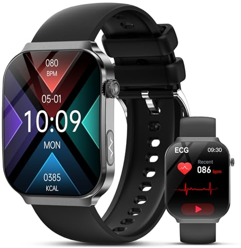 Lgnitek Smartwatch ECG Monitor 2.2” Curvo Orologio 𝐆li𝐜𝐞𝐦𝐢𝐚 24H Pressione Sanguigna/Frequenza Cardiaca/HRV/SpO2/Acido Urico/Lipidi/Sonno Per Uomo Fitness Tracker,IP68 IOS Android