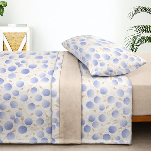 Sábanas Coralina 180, Juego Sábanas Coralina 4 Piezas (Encimera, Bajera y 2 Fundas Almohada) - Sábanas Invierno 180, Ropa de Cama Térmica con Tacto Extrasuave y Transpirable (Hanko Azul)