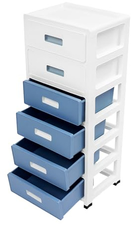 Cajonera de polipropileno con 6 cajones y ruedas, torre de almacenamiento de plástico móvil, caja versátil para dormitorio, oficina, sala de estar, para cosméticos, té, artesanía