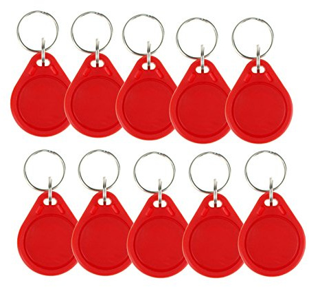 OBO HANDS (100 stycken vattentät ABS 13,56 MHz ISO14443 A MF Classic 1 K NFC RFID token, RFID-nyckelring, RFID-dag, röd