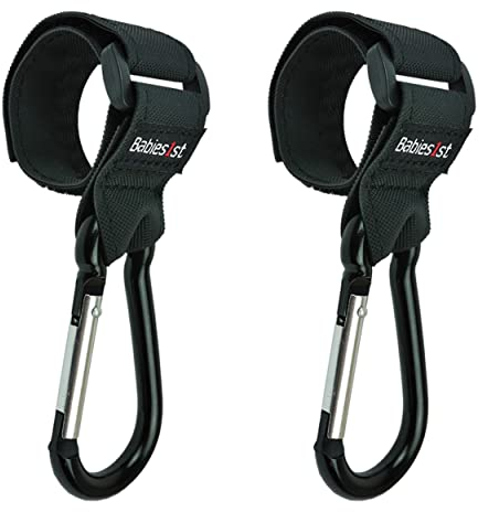 Kinderwagen Haken für Wickeltasche | Anti-Rutsch Kinderwagenhaken, Karabiner Kinderwagen Befestigung für Wickelrucksack | Babies1st Premium Kinderwagen Zubehör 2er Pack