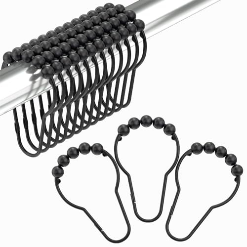 Amazer Black Shower Curtain Hooks, Decorative Shower Curtain Hooks, Shower Hooks for Shower Curtain Rust Proof Stainless Steel Shower Curtain Hooks Set of 12