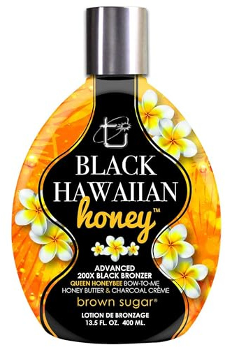 Brown Sugar Black Hawaiian Honey Tanning Lotion, Advanced 200X Black Bronzer with Queen Honeybee Complex Honey Butter & Charcoal Creme, 13.5 Fl Oz