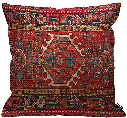 HGOD DESIGNS Red Cushion Cover Antique Oriental Turkish Carpet Pattern Print,Throw Pillow Case Home Decorative for Men/Women Living Room Bedroom Sofa Chair 18X18 Inch Pillowcase 45X45cm
