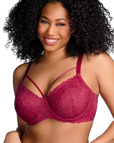 HSIA Minimizer Bras for Women Full Coverage, Unlined Lace Sexy Plus Size Underwire Bra for Large Breasts Rose Red