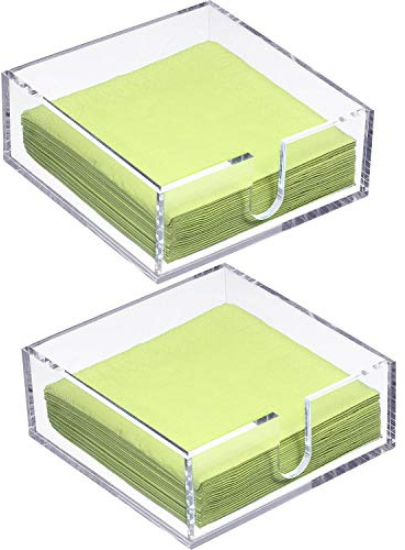 Acrylic Cocktail Napkin Holder for Table, Clear Beverage Napkin Holder Square Rectangle for Dinner, Kitchen, Bathroom, Restaurant, Bar (2 Pieces, 5.5 x 5.5 Inch)